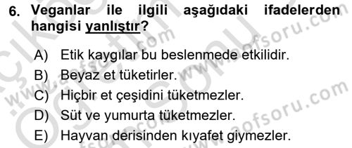 Yemek Sosyolojisi Dersi 2024 - 2025 Yılı (Final) Dönem Sonu Sınav Soruları 6. Soru