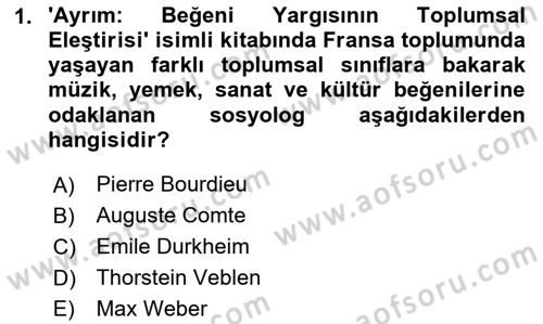 Yemek Sosyolojisi Dersi 2024 - 2025 Yılı Yaz Okulu Sınav Soruları 1. Soru