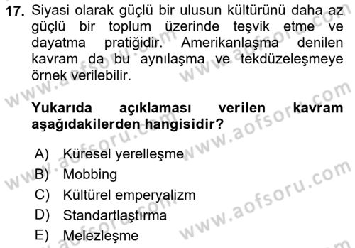 Yemek Sosyolojisi Dersi 2024 - 2025 Yılı Yaz Okulu Sınav Soruları 17. Soru