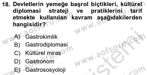 Yemek Sosyolojisi Dersi 2024 - 2025 Yılı Yaz Okulu Sınav Soruları 18. Soru