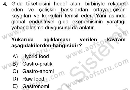 Yemek Sosyolojisi Dersi 2024 - 2025 Yılı Yaz Okulu Sınav Soruları 4. Soru