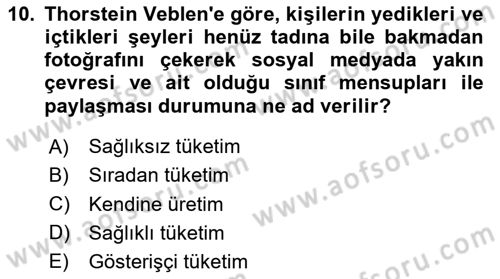 Yemek Sosyolojisi Dersi 2025 - 2026 Yılı (Vize) Ara Sınav Soruları 10. Soru