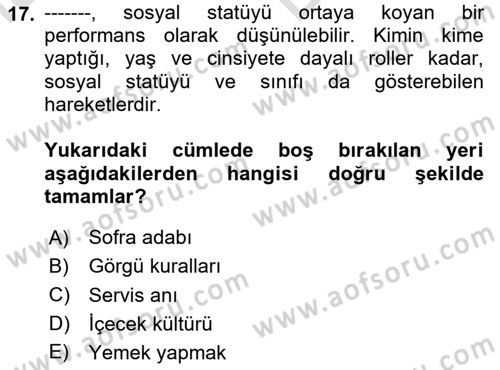Yemek Sosyolojisi Dersi 2025 - 2026 Yılı (Vize) Ara Sınav Soruları 17. Soru