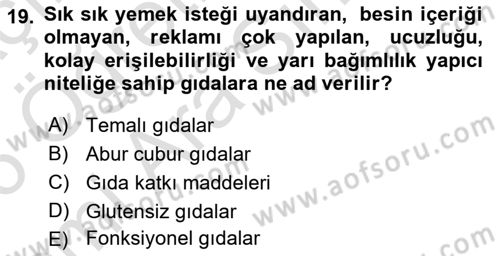 Yemek Sosyolojisi Dersi 2025 - 2026 Yılı (Vize) Ara Sınav Soruları 19. Soru