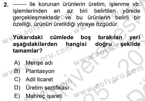 Yemek Sosyolojisi Dersi 2025 - 2026 Yılı (Vize) Ara Sınav Soruları 2. Soru