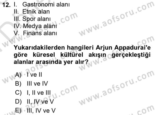 Yemek Sosyolojisi Dersi 2025 - 2026 Yılı (Final) Dönem Sonu Sınav Soruları 12. Soru