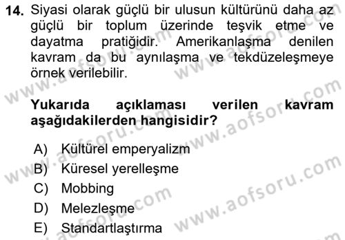 Yemek Sosyolojisi Dersi 2025 - 2026 Yılı (Final) Dönem Sonu Sınav Soruları 14. Soru