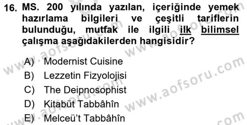 Yemek Sosyolojisi Dersi 2025 - 2026 Yılı (Final) Dönem Sonu Sınav Soruları 16. Soru