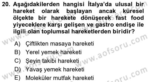 Yemek Sosyolojisi Dersi 2025 - 2026 Yılı (Final) Dönem Sonu Sınav Soruları 20. Soru