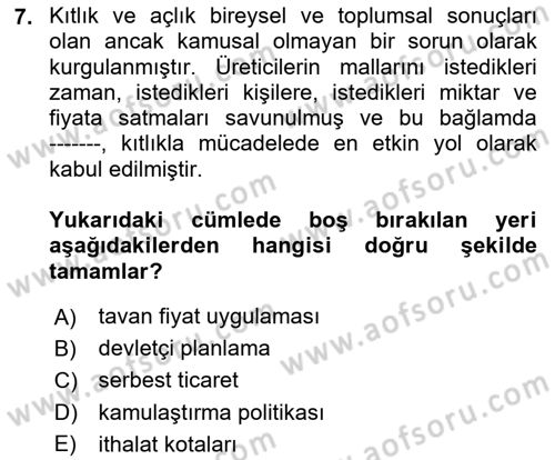 Yemek Sosyolojisi Dersi 2025 - 2026 Yılı (Final) Dönem Sonu Sınav Soruları 7. Soru