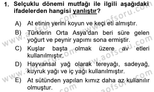 Türk Mutfak Kültürü Dersi Ara Sınavı Deneme Sınav Soruları 1. Soru