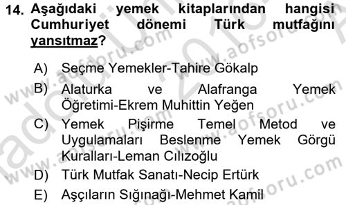 Türk Mutfak Kültürü Dersi Ara Sınavı Deneme Sınav Soruları 14. Soru