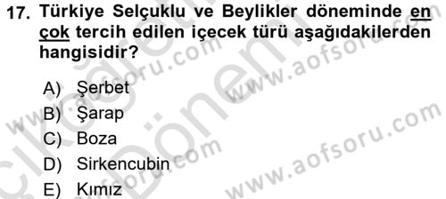 Türk Mutfak Kültürü Dersi Ara Sınavı Deneme Sınav Soruları 17. Soru