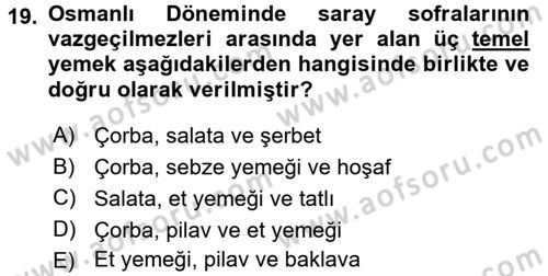 Türk Mutfak Kültürü Dersi Ara Sınavı Deneme Sınav Soruları 19. Soru