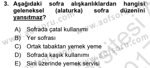 Türk Mutfak Kültürü Dersi Ara Sınavı Deneme Sınav Soruları 3. Soru