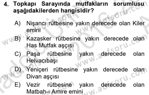 Türk Mutfak Kültürü Dersi Ara Sınavı Deneme Sınav Soruları 4. Soru