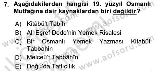 Türk Mutfak Kültürü Dersi Ara Sınavı Deneme Sınav Soruları 7. Soru
