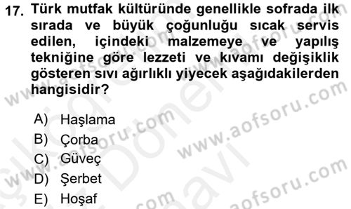 Türk Mutfak Kültürü Dersi 2016 - 2017 Yılı (Final) Dönem Sonu Sınavı 17. Soru