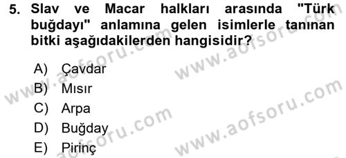 Türk Mutfak Kültürü Dersi 2016 - 2017 Yılı (Final) Dönem Sonu Sınav Soruları 5. Soru