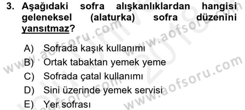 Türk Mutfak Kültürü Dersi 2017 - 2018 Yılı 3 Ders Sınavı 3. Soru