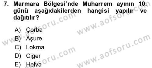 Türk Mutfak Kültürü Dersi 2017 - 2018 Yılı 3 Ders Sınavı 7. Soru