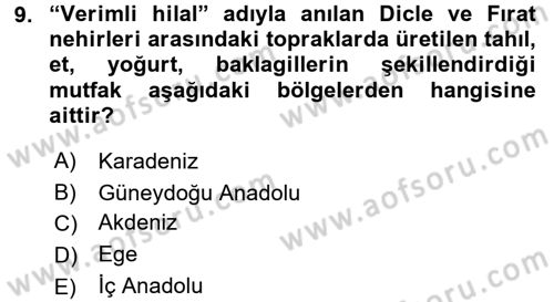 Türk Mutfak Kültürü Dersi 2017 - 2018 Yılı 3 Ders Sınav Soruları 9. Soru