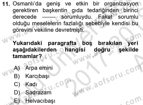 Türk Mutfak Kültürü Dersi Ara Sınavı Deneme Sınav Soruları 11. Soru