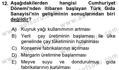 Türk Mutfak Kültürü Dersi Ara Sınavı Deneme Sınav Soruları 12. Soru