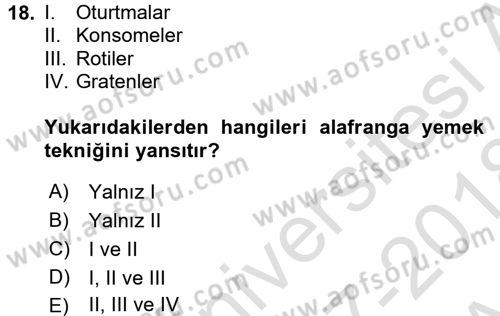 Türk Mutfak Kültürü Dersi Ara Sınavı Deneme Sınav Soruları 18. Soru