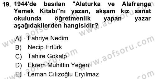 Türk Mutfak Kültürü Dersi Ara Sınavı Deneme Sınav Soruları 19. Soru