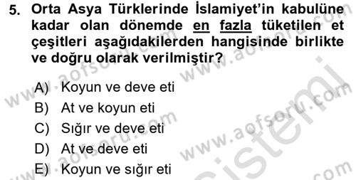 Türk Mutfak Kültürü Dersi 2017 - 2018 Yılı (Vize) Ara Sınavı 5. Soru