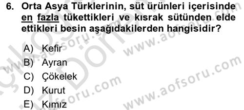 Türk Mutfak Kültürü Dersi Ara Sınavı Deneme Sınav Soruları 6. Soru