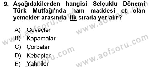 Türk Mutfak Kültürü Dersi Ara Sınavı Deneme Sınav Soruları 9. Soru