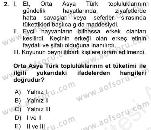 Türk Mutfak Kültürü Dersi 2017 - 2018 Yılı (Final) Dönem Sonu Sınav Soruları 2. Soru