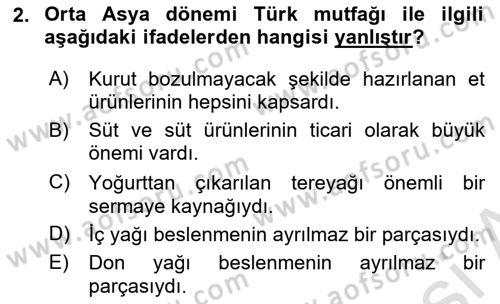 Türk Mutfak Kültürü Dersi 2020 - 2021 Yılı Yaz Okulu Sınav Soruları 2. Soru