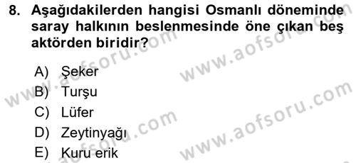 Türk Mutfak Kültürü Dersi 2020 - 2021 Yılı Yaz Okulu Sınav Soruları 8. Soru