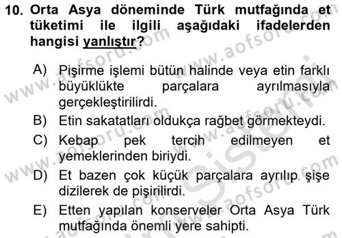 Türk Mutfak Kültürü Dersi 2021 - 2022 Yılı (Vize) Ara Sınav Soruları 10. Soru