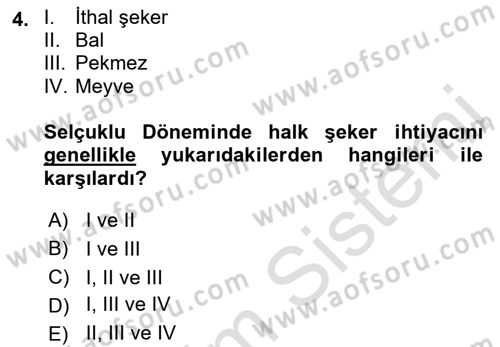 Türk Mutfak Kültürü Dersi 2021 - 2022 Yılı (Vize) Ara Sınav Soruları 4. Soru