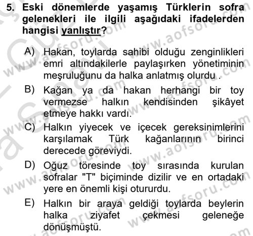 Türk Mutfak Kültürü Dersi 2021 - 2022 Yılı (Vize) Ara Sınav Soruları 5. Soru