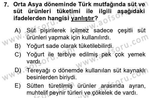 Türk Mutfak Kültürü Dersi 2021 - 2022 Yılı (Vize) Ara Sınav Soruları 7. Soru