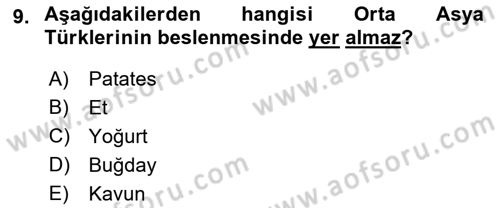 Türk Mutfak Kültürü Dersi 2021 - 2022 Yılı (Vize) Ara Sınav Soruları 9. Soru