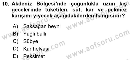 Türk Mutfak Kültürü Dersi 2021 - 2022 Yılı (Final) Dönem Sonu Sınav Soruları 10. Soru