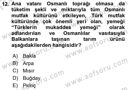 Türk Mutfak Kültürü Dersi 2021 - 2022 Yılı (Final) Dönem Sonu Sınav Soruları 12. Soru