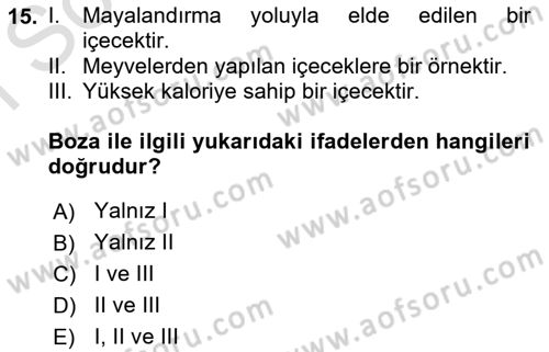 Türk Mutfak Kültürü Dersi 2021 - 2022 Yılı (Final) Dönem Sonu Sınav Soruları 15. Soru