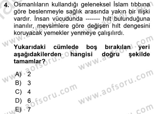 Türk Mutfak Kültürü Dersi 2021 - 2022 Yılı (Final) Dönem Sonu Sınav Soruları 4. Soru