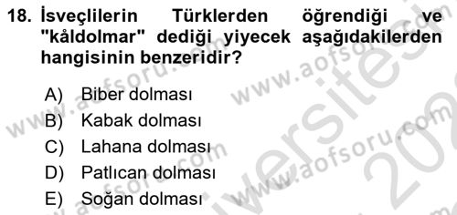 Türk Mutfak Kültürü Dersi 2021 - 2022 Yılı Yaz Okulu Sınav Soruları 18. Soru