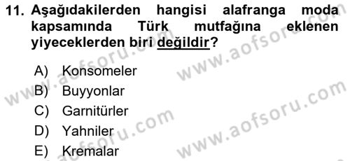 Türk Mutfak Kültürü Dersi 2022 - 2023 Yılı (Vize) Ara Sınav Soruları 11. Soru