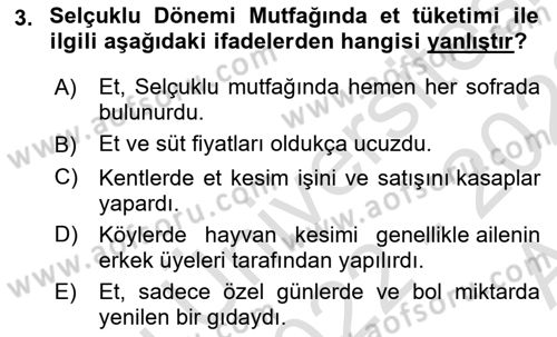 Türk Mutfak Kültürü Dersi 2022 - 2023 Yılı (Vize) Ara Sınav Soruları 3. Soru