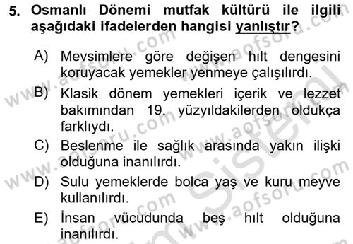 Türk Mutfak Kültürü Dersi 2022 - 2023 Yılı (Vize) Ara Sınav Soruları 5. Soru