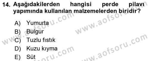 Türk Mutfak Kültürü Dersi 2022 - 2023 Yılı (Final) Dönem Sonu Sınav Soruları 14. Soru